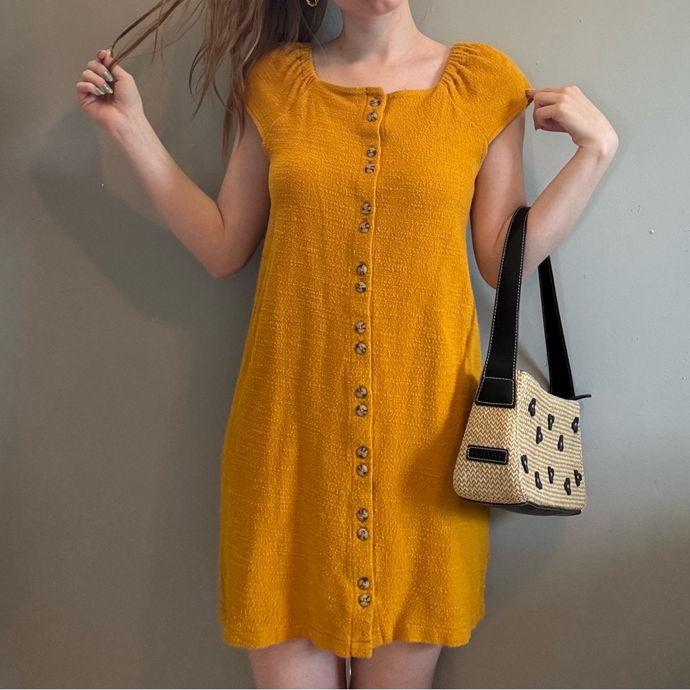 Madewell Texture & Thread Mustard Mini Dress. - Picture 1 of 6